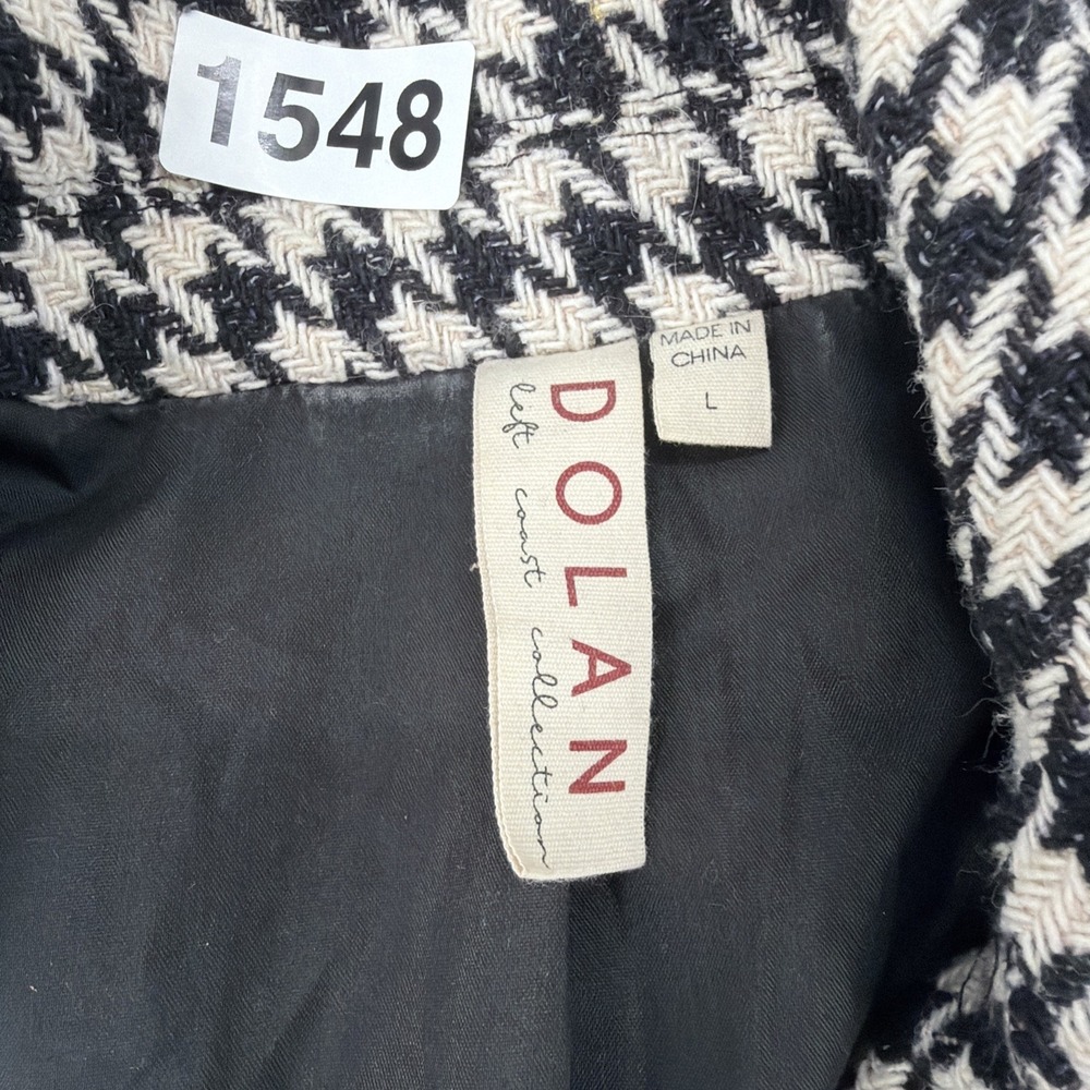 Dolan Large Houndstooth Blazer Coat Tweed Career Black White Anthropologie - Picture 3 of 9